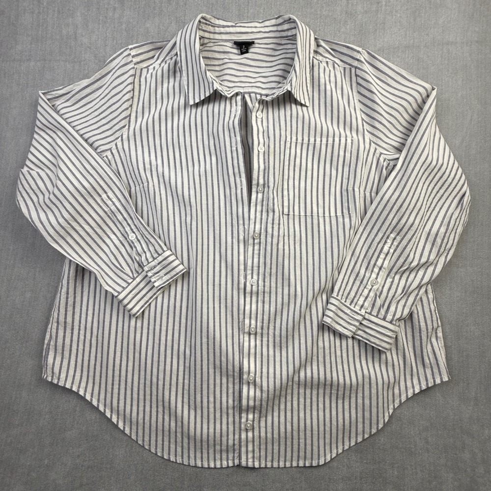 Torrid Women 2 Blue White Striped Button Down Shirt Cotton Blend Blouse